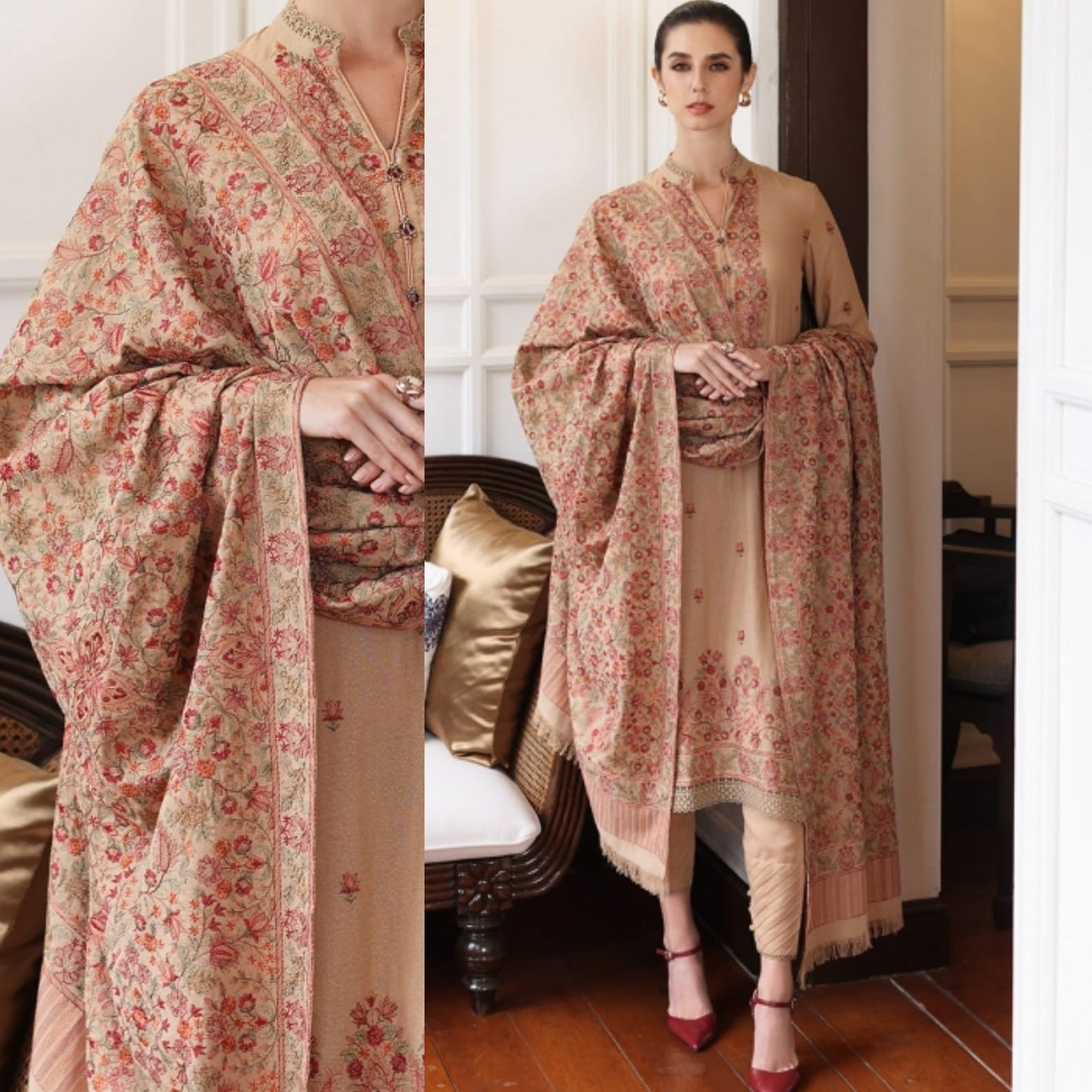 BAREEZE 3Pc Heavy Embroidered Dhannak Suit winter Collection BR-1045