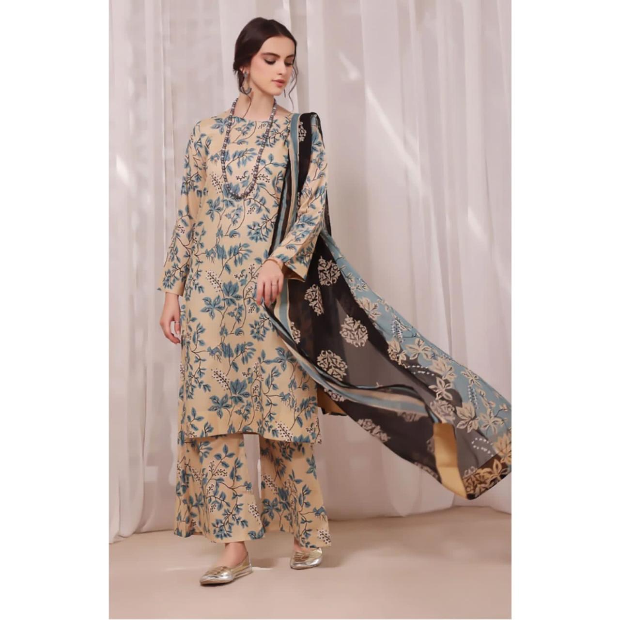 3Pc printed shamoz Silk Suit winter Collection 69