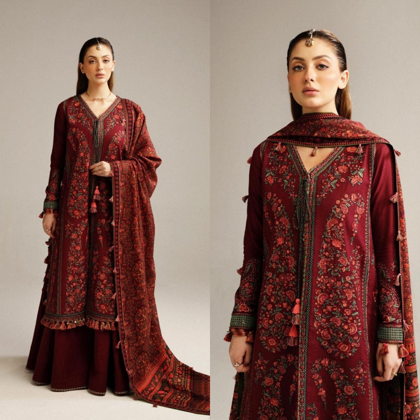 Qalamkar 3 pc Dhannak Embroidered Winter Collection suit 1727