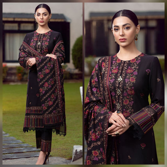 Bareeze 3 Pc Embroidered Dhanak with Heavy Embroidered Shawl Winter Collection 05