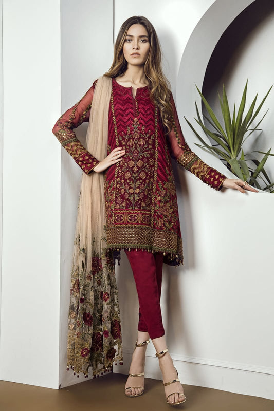 Winter collection 3Pc Stuff Linen suit heavy Embroidery by08787