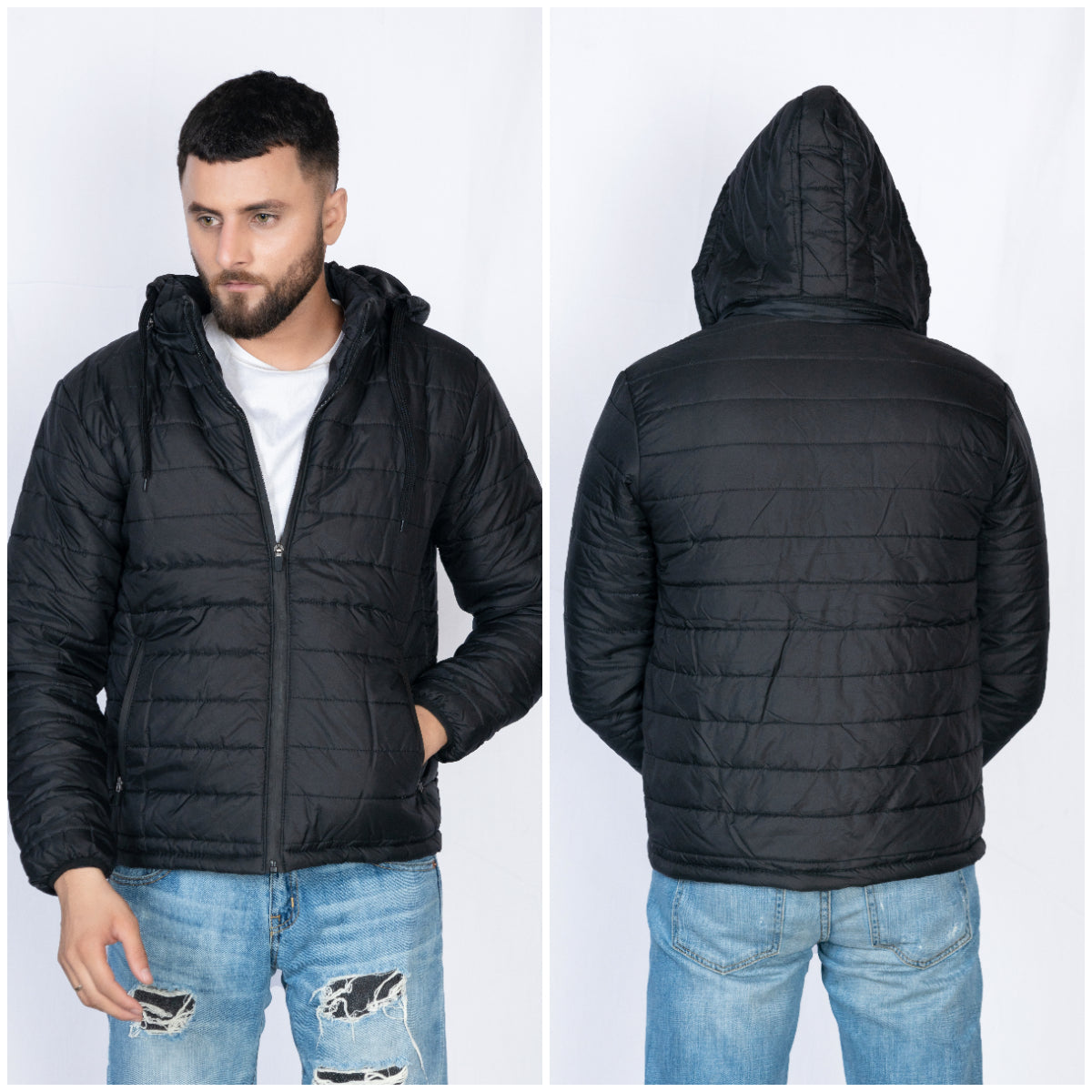 Ugur Puffer Jacket with sleeves & hood Black