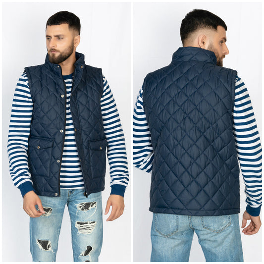 Sleeveless Diamond Quilted Jacket Blue