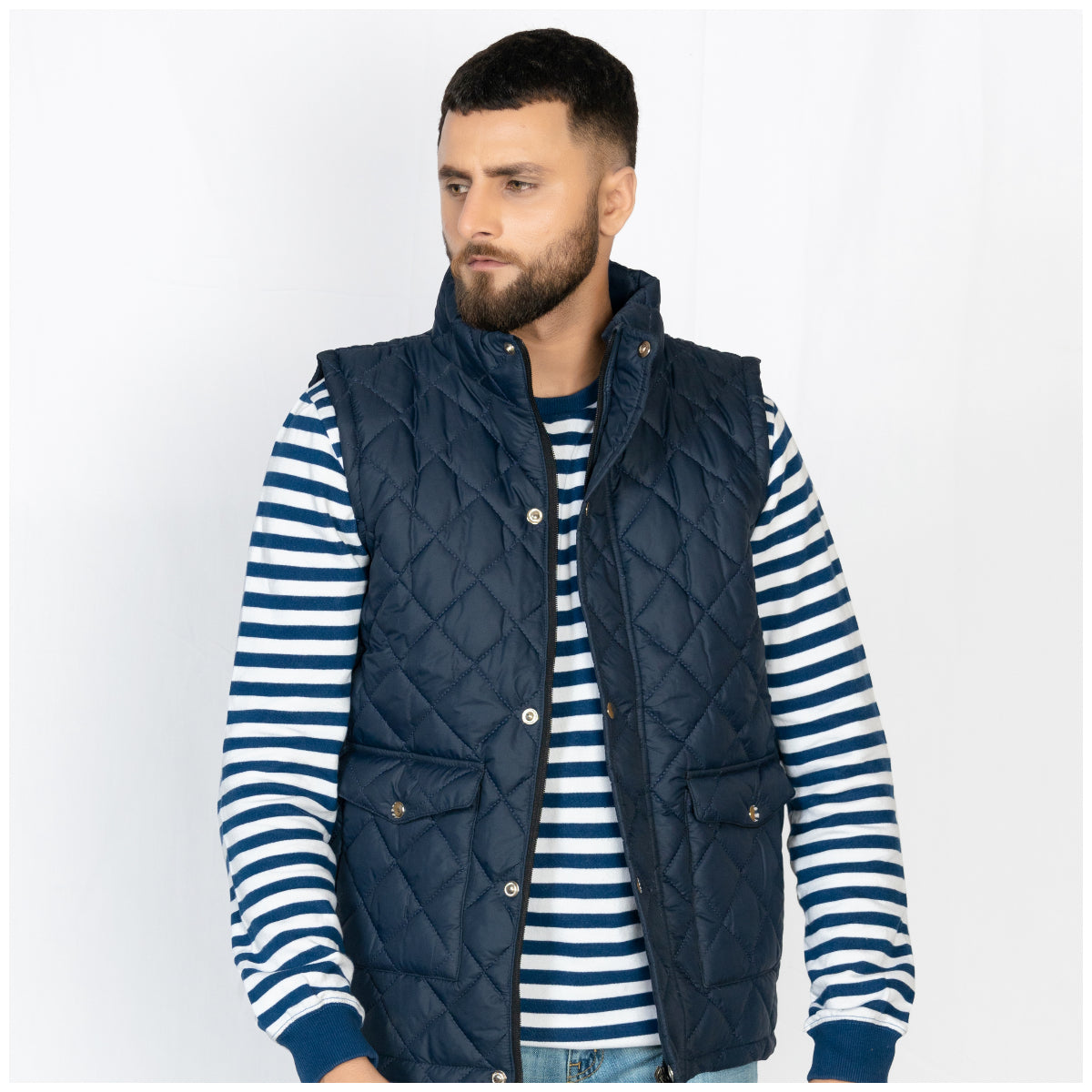 Sleeveless Diamond Quilted Jacket Blue