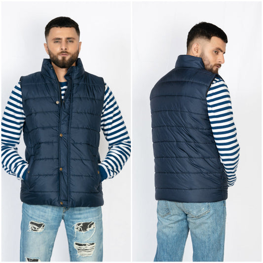 Sleeveless Quilted Jacket Flap Blue