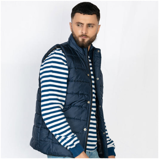 Sleeveless Quilted Jacket Flap Blue