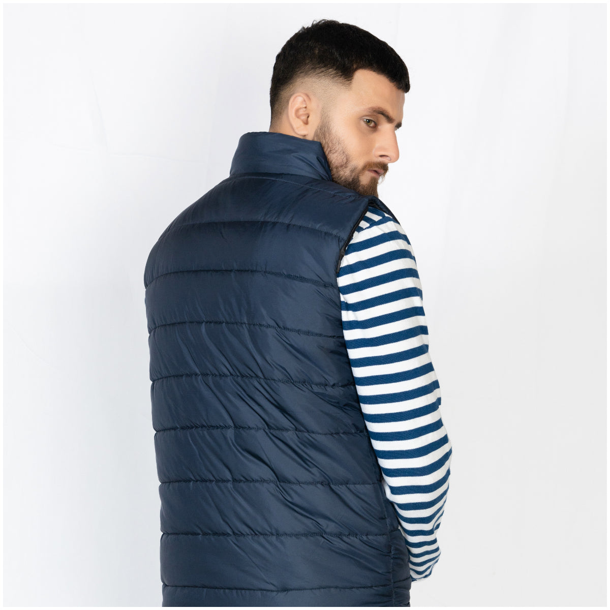 Sleeveless Quilted Jacket Flap Blue