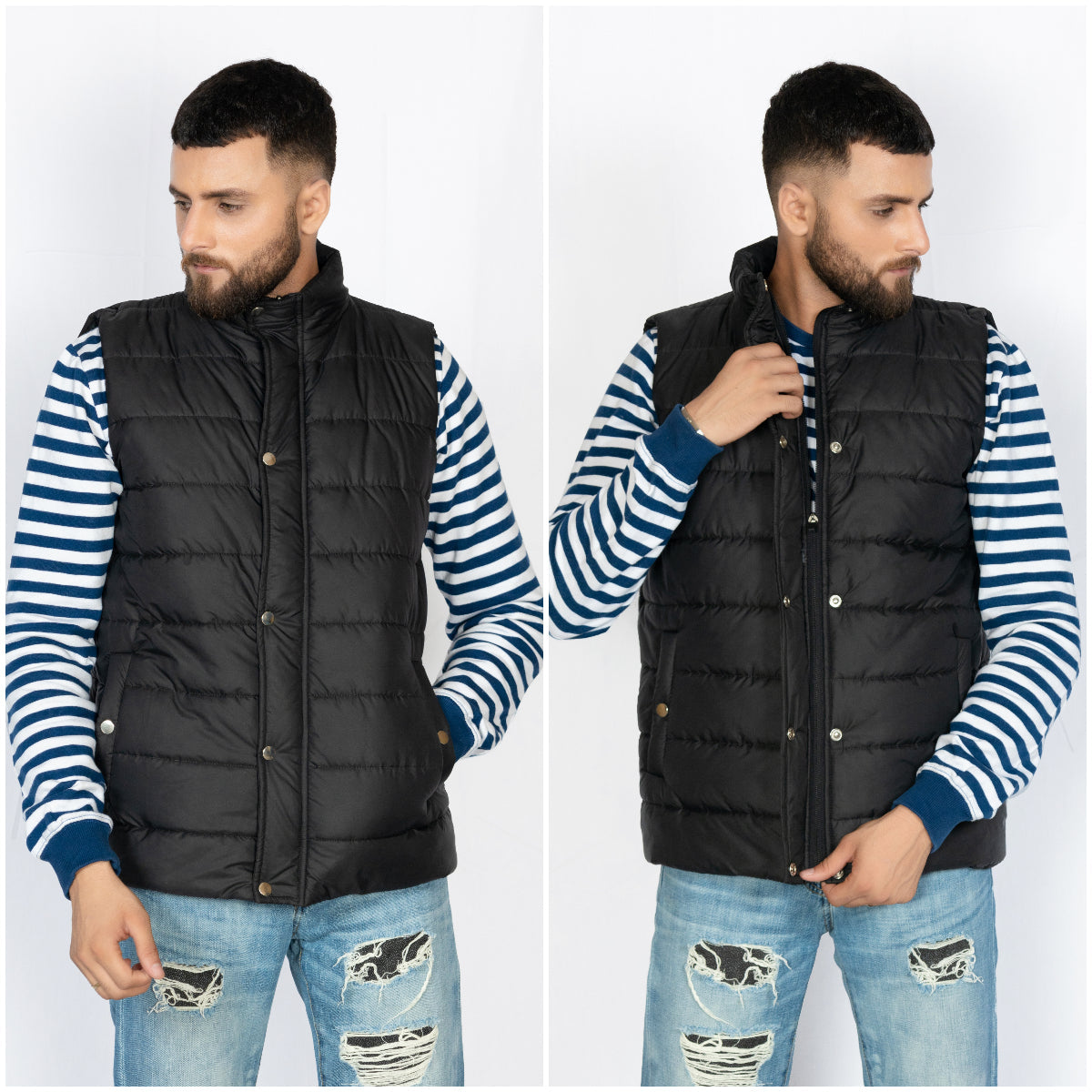 Sleeveless Quilted Jacket Flap Black