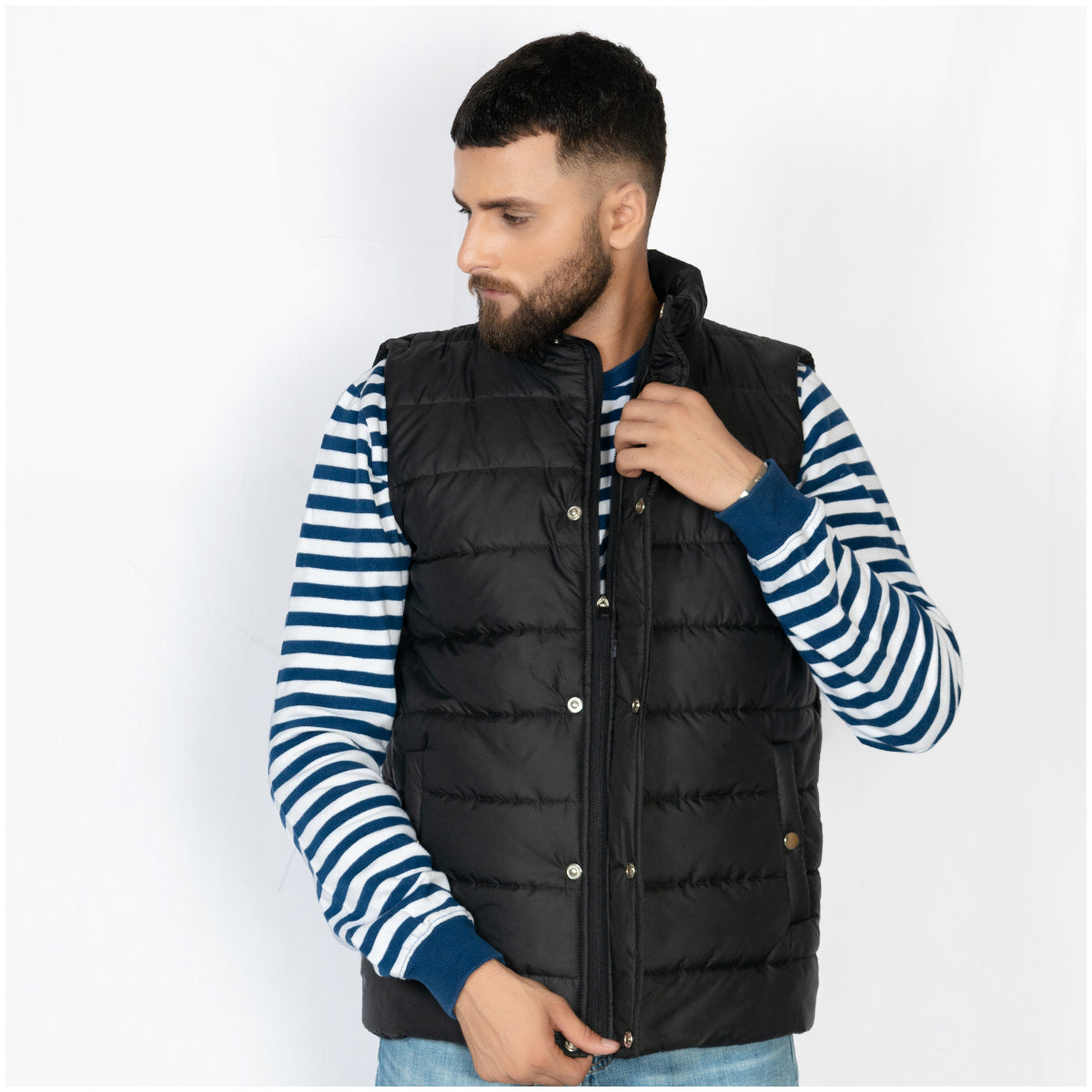 Sleeveless Quilted Jacket Flap Black