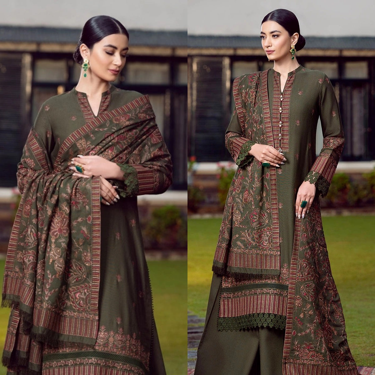 Bareeze 3 Pc Embroidered Dhanak with Heavy Embroidered Shawl Winter Collection 04