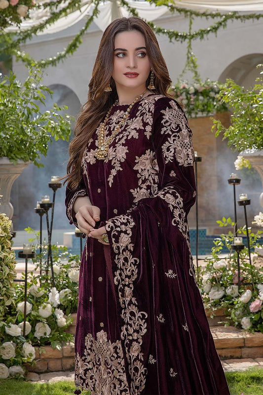 Azure 3 Pc Velvet  Embroidered Suit  With Velvet Shawl Winter Collection 904