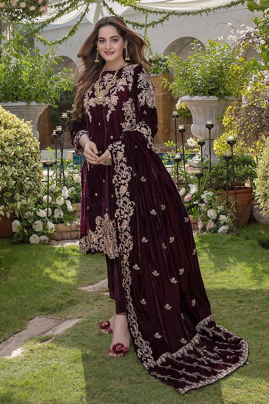 Azure 3 Pc Velvet  Embroidered Suit  With Velvet Shawl Winter Collection 904