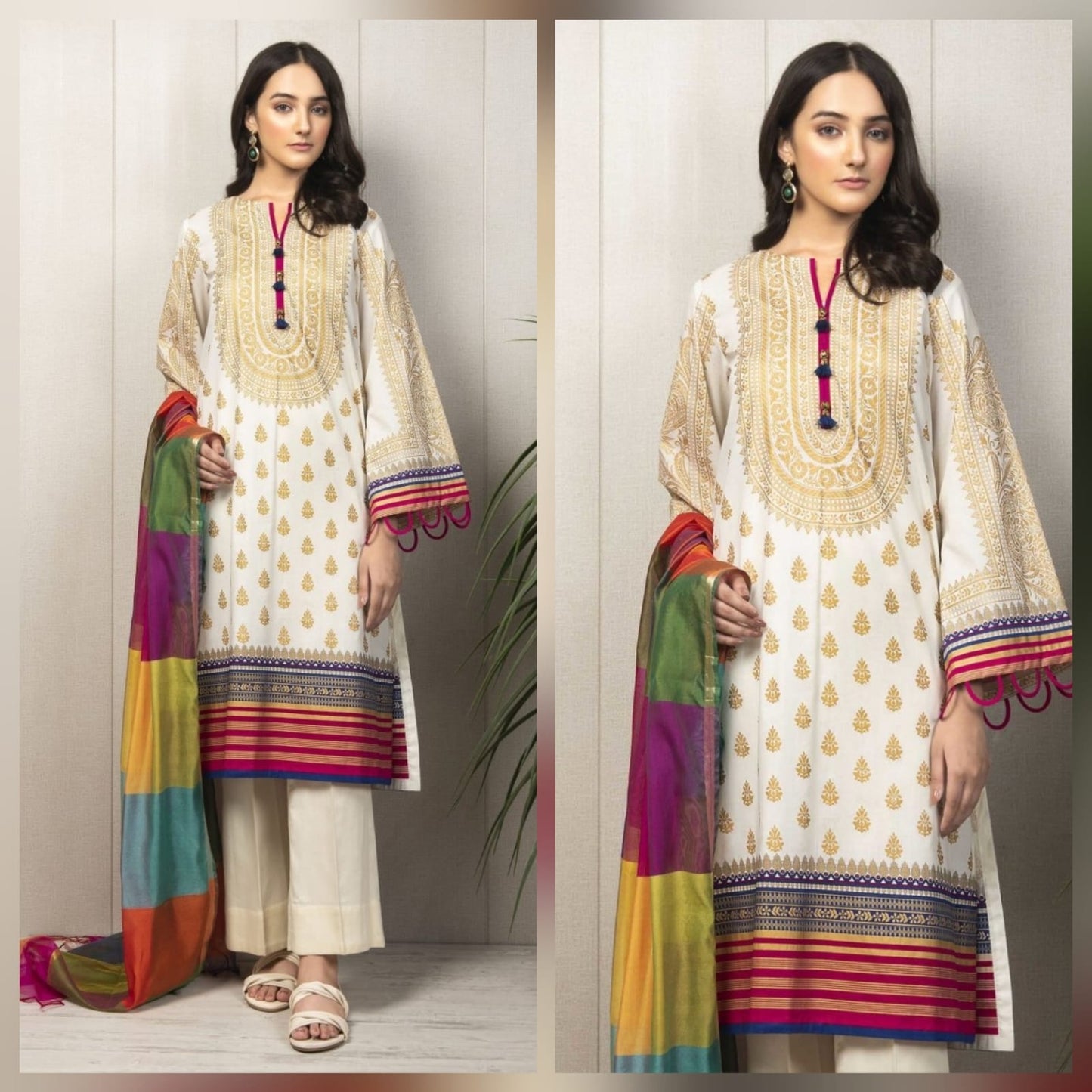 3 Pc Lawn White Embroidered Summer Collection Suit