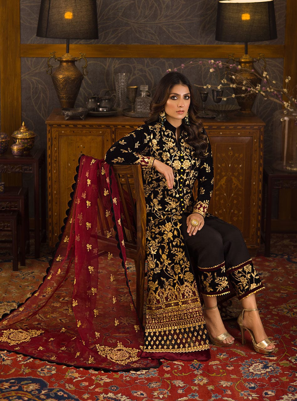 Azure 3 Pc Velvet Winter Embroidered Collection Suit