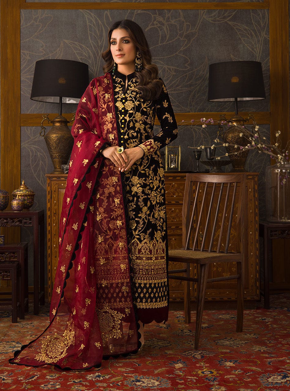 Azure 3 Pc Velvet Winter Embroidered Collection Suit